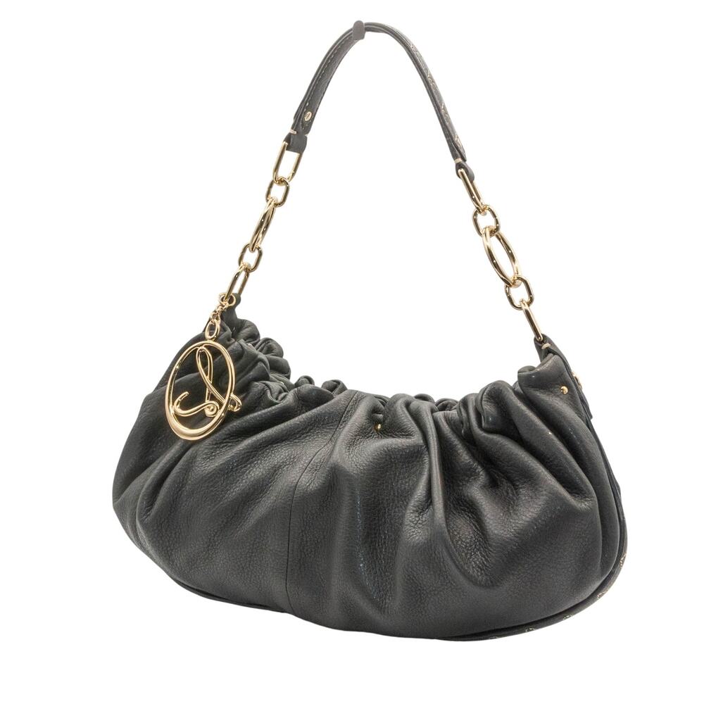 LAUNDRY by Shelli Segal Black Leather Ruched Slouchy Y2K Hobo Bag Boho Indie